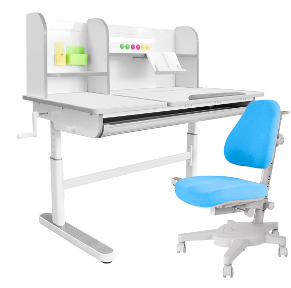 Комплект Kinderzen Gaudi Plus парта + кресло белый/серый c голубым креслом Anatomica Armata